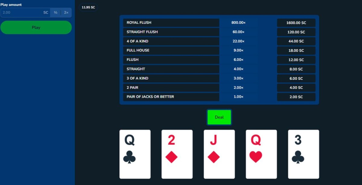 placing bets on videopoker at myprize